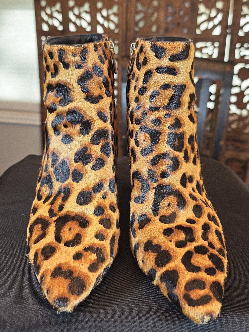 ANTONIO MELANI Shahin Leopard Tiger Print Genuine Calf Hair Ankle Booties